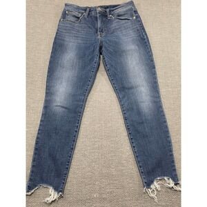 Lucky Brand Ava Mid Rise SkinnyJean Distressed Frayed Hem Blue Denim Women 10 30
